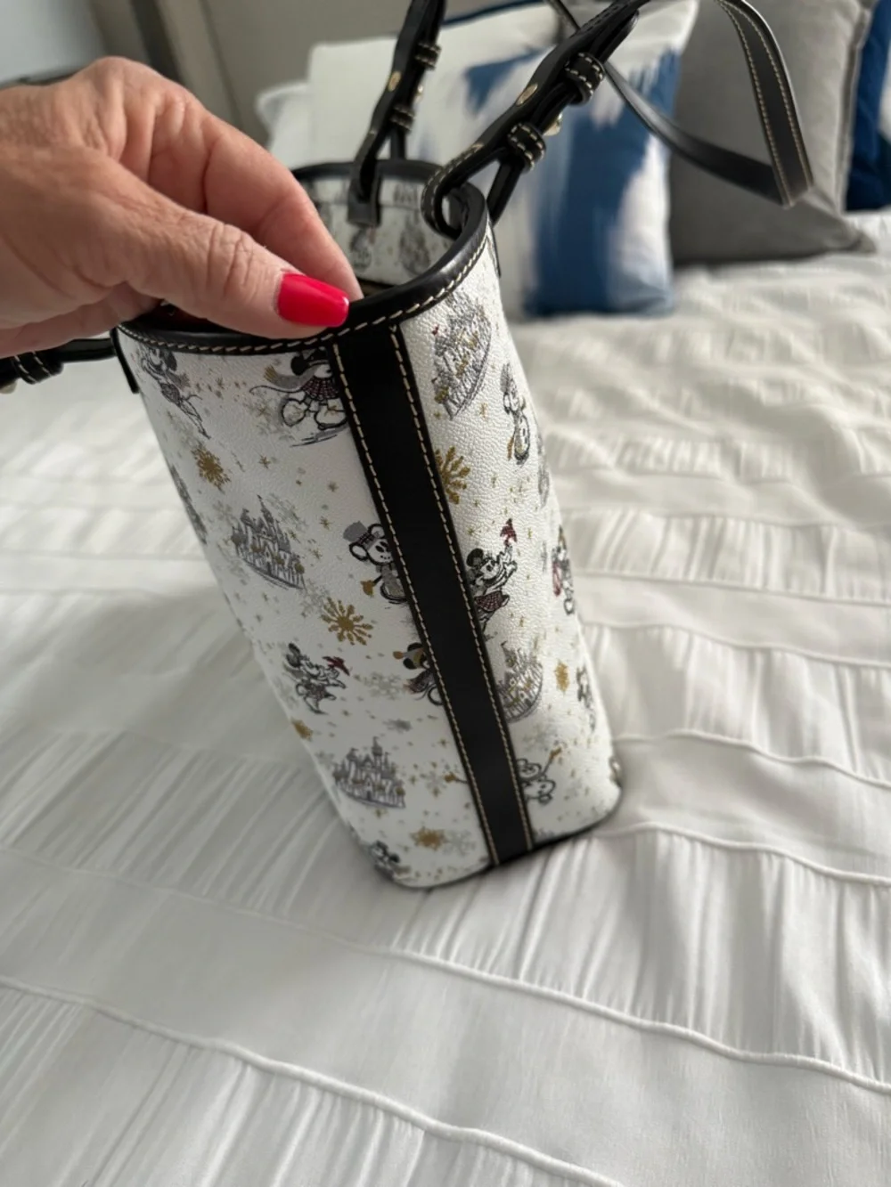 Dooney & Bourke White Mickey Mouse Print Tote with Black Trim LIKE NEW!